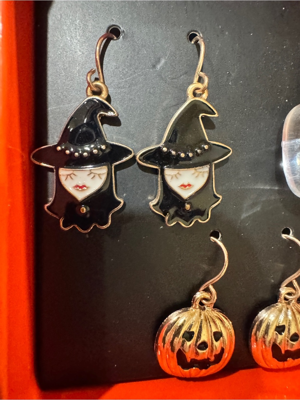 Halloween Earring Set - Black Witch, White Ghost & Gold Pumpkin Earrings - Picture 4 of 9